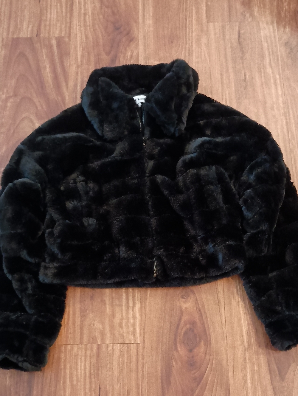 Steve Madden Plush Black Cropped Teddy Jacket
